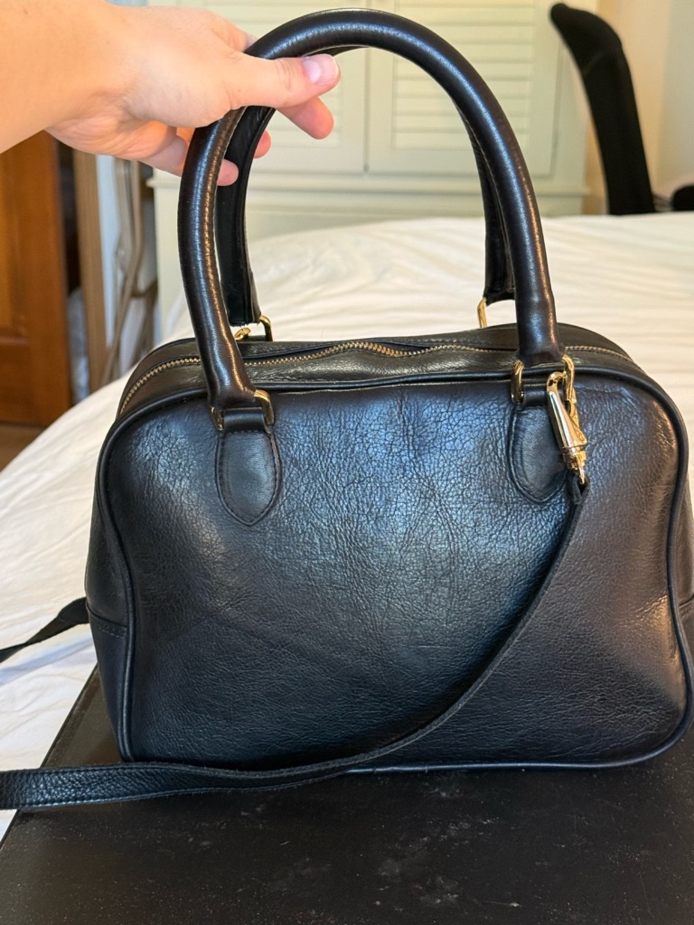 Clare V Black Leather Satchel with Gold Hardware - Picture 3 of 12